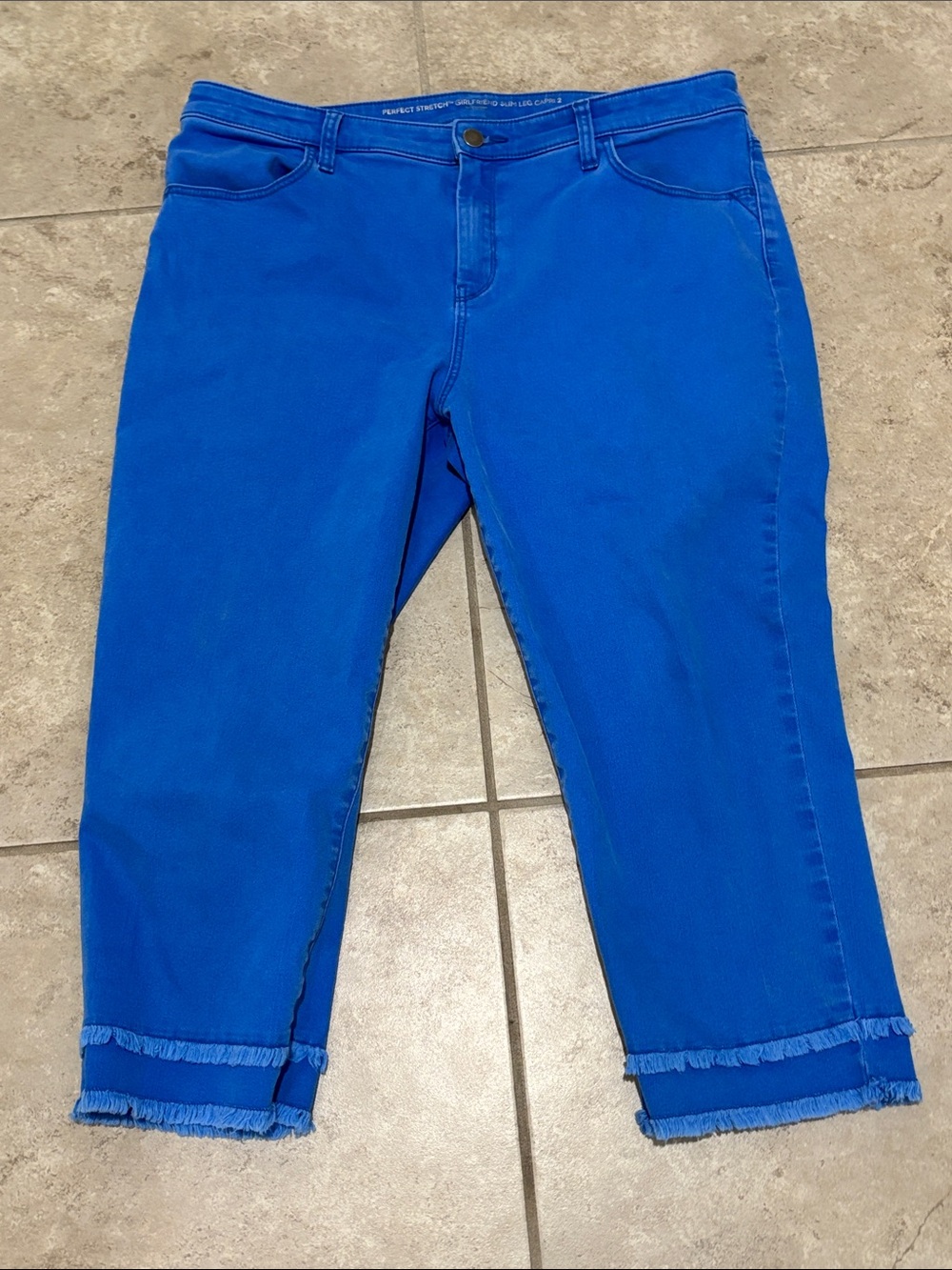 Chico's Electric Blue Cropped Frayed-Hem Jeans